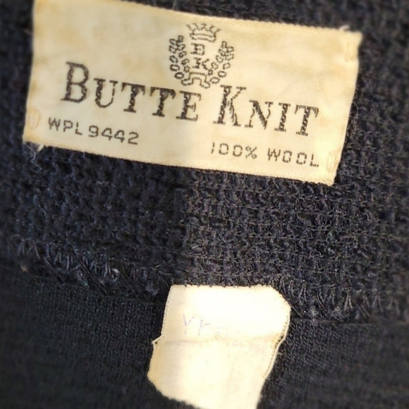 Vintage Butte Knit textured Wool jacket 3/3 sleeve button front velvet trim - Picture 2 of 9